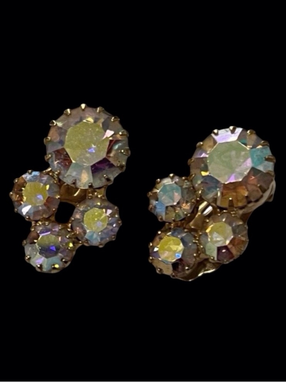 Vintage Aurora Borealis Gold Tone Clip Earrings.